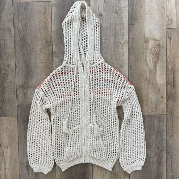 Pol Womens Crochet Open Knit Sweater Size M Rainbow Beachy Boho Travel Vacation - Picture 2 of 13